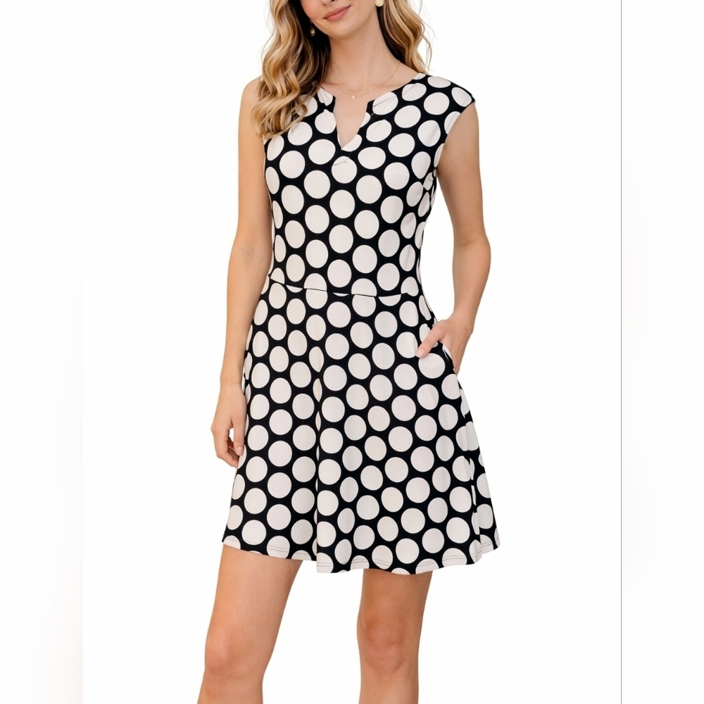 NEW YORK & CO Atomic Coin Dot Fit & Flare Split Neck MOD Tennis Dress